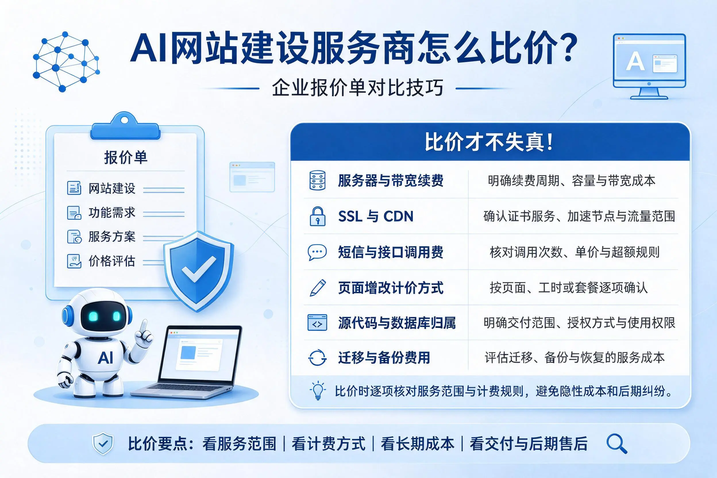 AI网站建设服务商怎么比价?咸宁企业报价单对比技巧