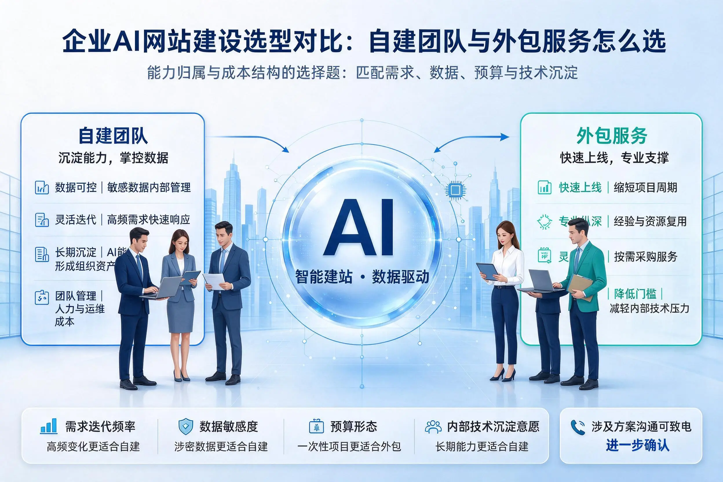 咸宁企业AI网站建设选型对比:自建团队与外包服务怎么选
